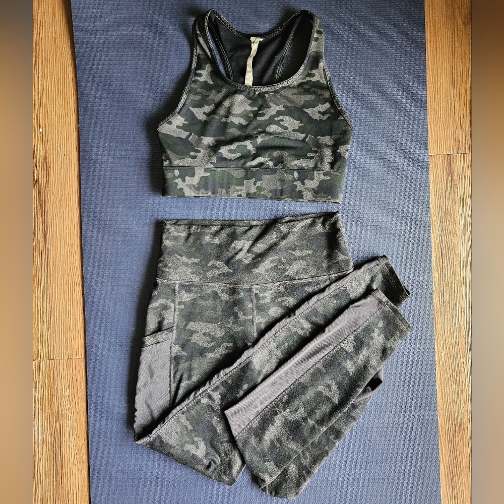 Fabletics Set Powerhold On-the-Go in charcoal camo